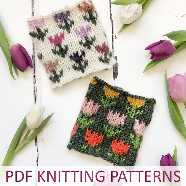 March colourwork knitting patterns - vintage tulips, tulip pattern, vintage florals - PDF pattern