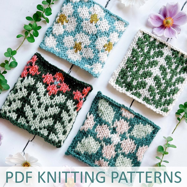 September colourwork knitting patterns - retro Scandi florals - PDF pattern