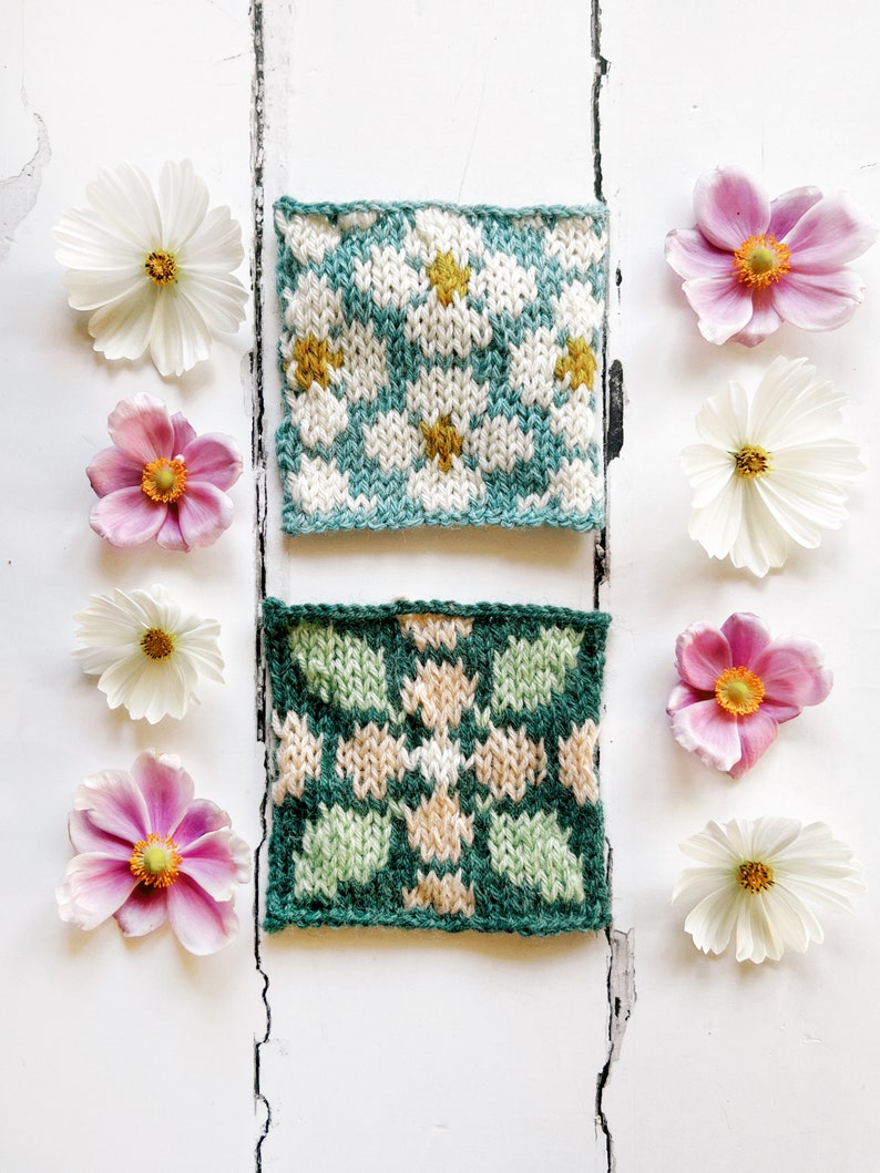 September Colourwork Knitting Patterns - Retro Scandi Florals - PDF ...
