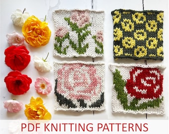 June colourwork knitting patterns - roses, vintage florals, floral knitting - PDF pattern