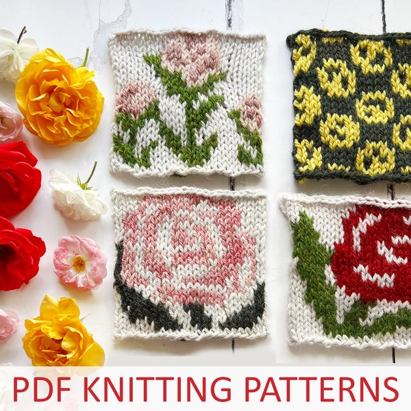 Strickanleitungen für Juni - Rosen, vintage florals, florale Strickmuster - PDF