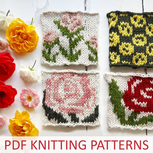 June colourwork knitting patterns - roses, vintage florals, floral knitting - PDF pattern