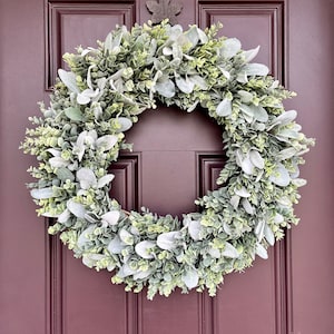 Eucalyptus & Lamb's Ear Wreath: Year Round Greenery, Optional Bow