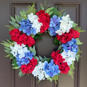 Patriotic Summer Wreath, Red White and Blue Floral Wreath, Floral American Flag Wreath, Front Door Wreath for 4th of July