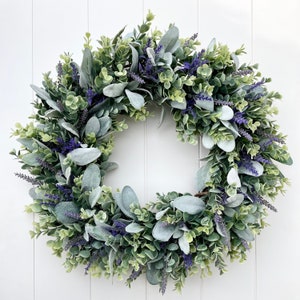 Lavender, Eucalyptus & Lamb&#39;s Ear Wreath: Farmhouse Door Decor