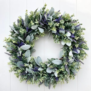 Lavender Eucalyptus and Lamb's Ear Wreath | Purple Lavender Wreath | Spring Farmhouse Door Wreath | Summer Farmhouse Door Wreath