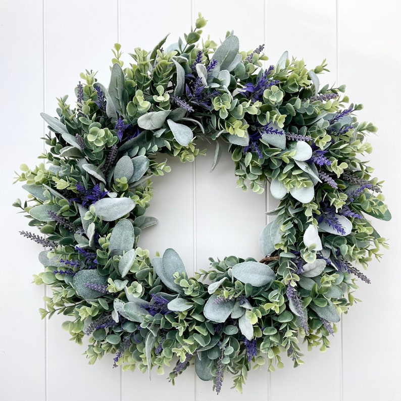 Lavender Eucalyptus and Lamb's Ear Wreath Purple Lavender Wreath Spring Farmhouse Door Wreath Summer Farmhouse Door Wreath image 1