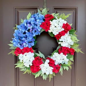 Patriotic Summer Wreath, Red White and Blue Floral Wreath, Floral American Flag Wreath, Front Door Wreath for 4th of July
