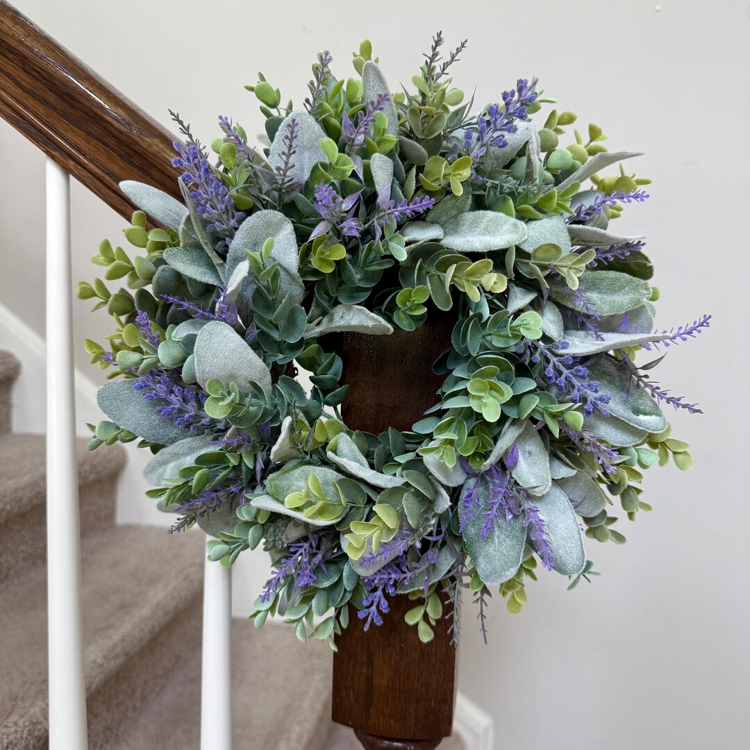 Mini Lavender Eucalyptus and Lamb's Ear Wreath, Purple Lavender Wreath ...