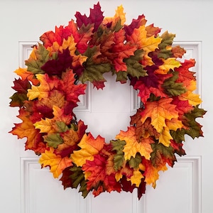 Bright Maple Leaf Fall Wreath: Artificial Autumn Foliage