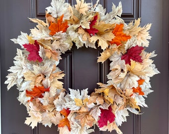 Maple Leaf Wreath for Front Door, Autumn Foliage, Fall Front Door Decor ...