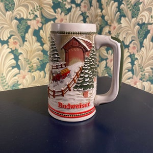 1984 Budweiser Holiday Christmas Clydesdale Horse Beer Stein Ceramarte