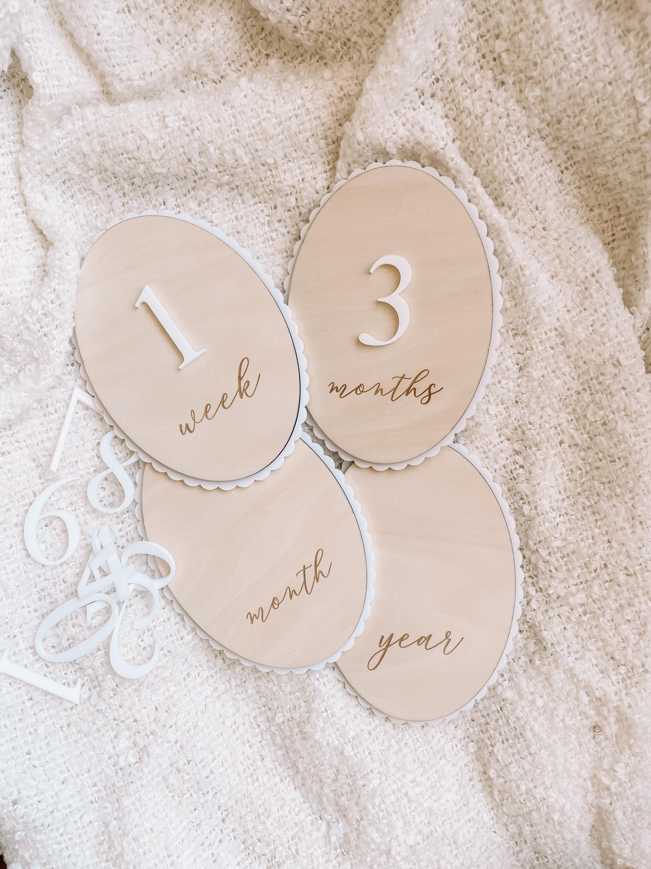 Baby Milestone Discs Set – Wooden & Acrylic Monthly Milestone Cards ...
