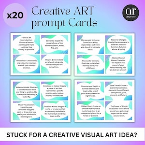 ART TASK prompt cards- creative idea cards, art ideas, art prompt, art lessons, art activities, at home art, artist ideas