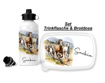 Trinkflasche Brotdose Name Pferd personalisiert Schule Kindergarten Einschulung Kinder Junge Mädchen Geschenk Set Schultüte Schulanfang 4