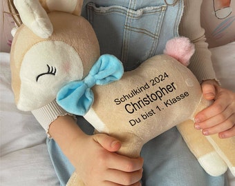 Reh personalisiert mit Namen Schulkind 1.Klasse Geschenkidee Kuscheltier Kinder Plüschtier Kuscheln Stofftier Schultüte Einschulung Schule