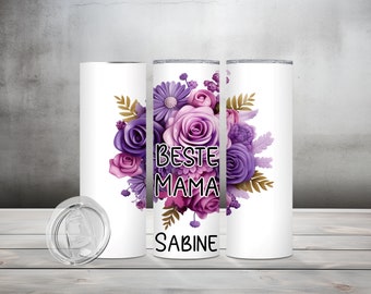 Thermobecher Personalisiert - Beste Mama - to go - Geschenkidee - Kaffeebecher - nachhaltig - individuell - Trinkbecher - Mamaliebe - Blumen