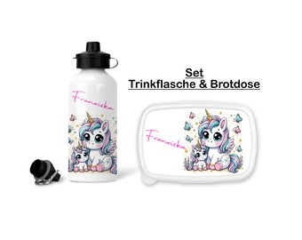 Trinkflasche Brotdose Name Pferd personalisiert Schule Kindergarten Einschulung Kinder Mädchen Geschenk Set Schultüte Schulanfang 1.Klasse 4