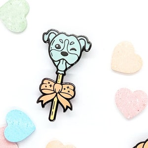 Blue Pitbull Lollipop Dog Hard Enamel Pin