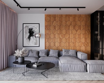 Wooden Panels wood without knots - Wooden Interior Decorative Slats Wall Panels hexagons honeycomb OAK WOOD MIDI