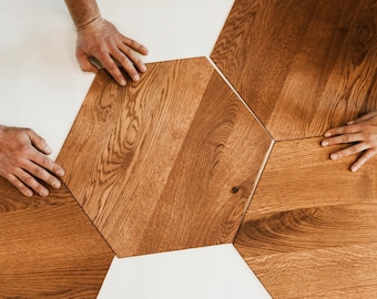 Wooden Panels -Wooden Interior Decorative Slats Wall Panels hexagons honeycomb OAK WOOD MAXI