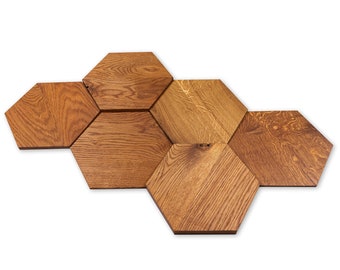 Panneaux en bois 3D - Panneaux muraux à lattes décoratives intérieures en bois hexagones nid d'abeille OAK WOOD MINI