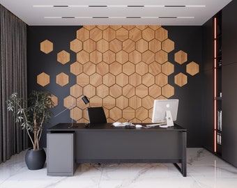 3D Wooden Panels -Wooden Interior Decorative Slats Wall Panels hexagons honeycomb OAK WOOD MIDI