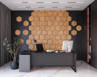 Panneaux Bois 3D - Panneaux Muraux Lattes Décoratives Intérieur Bois Hexagones Nid d'Abeille BOIS DE CHÊNE MIDI