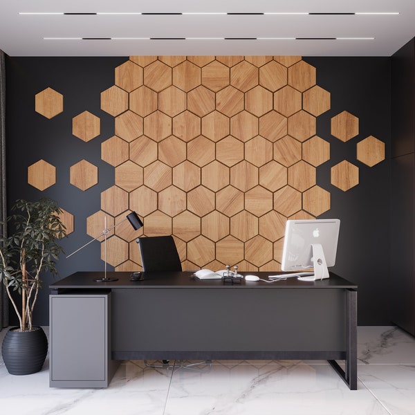 3D Wooden Panels -Wooden Interior Decorative Slats Wall Panels hexagons honeycomb OAK WOOD MIDI