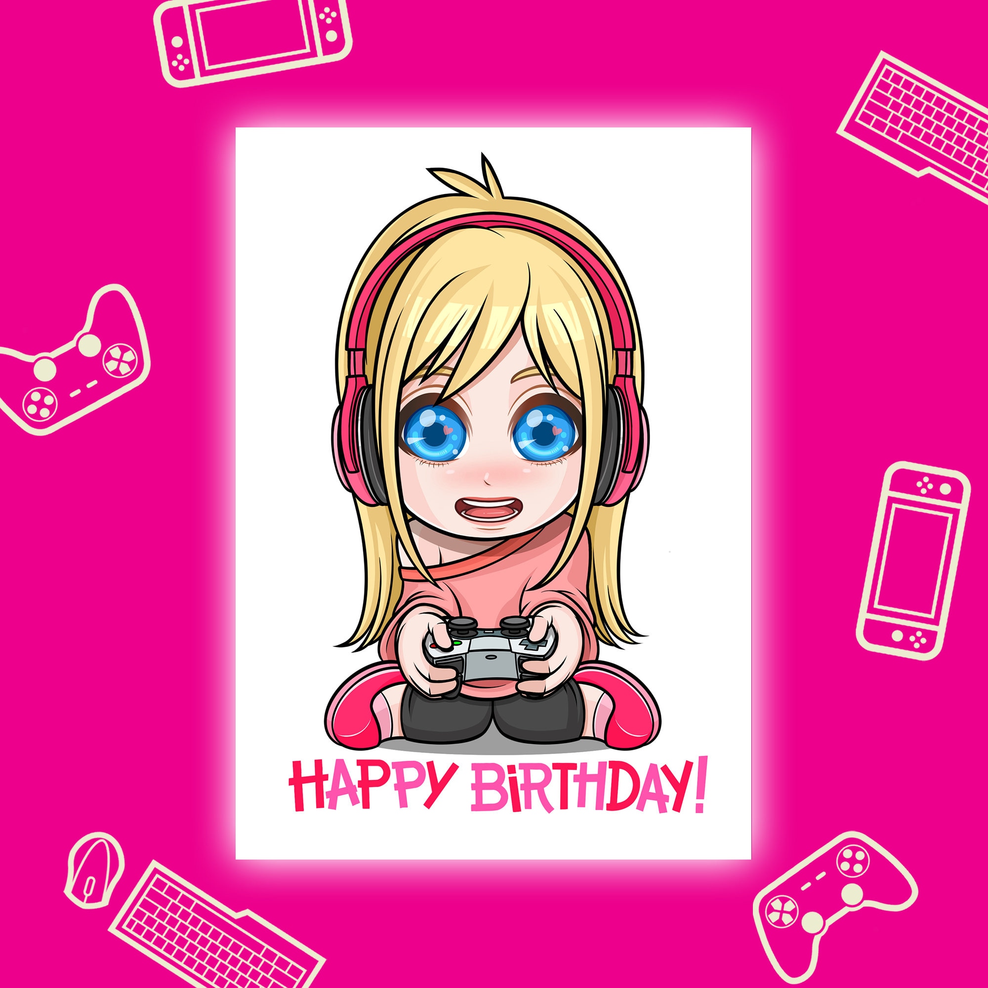 Gamer Girl Birthday Card Girls Birthday Girl Gaming Gift Controller