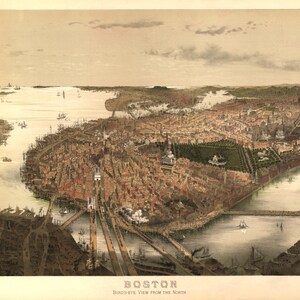 Boston Bird's Eye View 1877 Perspektive Karte