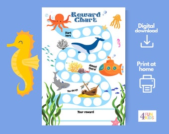 Ozean Abenteuer Belohnungskarte für Kinder - Unterwasserwelt Behavior Tracker - Druckbare Meerestier Aufgabentafel für Kinder
