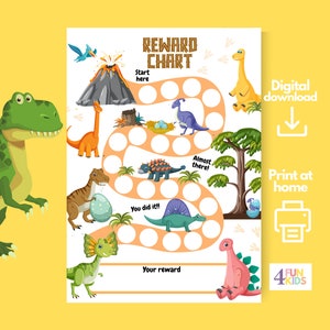 DINOSAUR Belohnungstabelle | Junge Belohnung | Chore Chart Printable DINOSAUR Behaviour Chart | Chart für die tägliche Hausarbeit | Kids Routine Sticker Chart