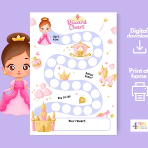 Tableau des récompenses sur le thème des princesses pour enfants - Suivi du comportement château rose et conte de fées imprimable - Tableau de motivation enchanteur pour les filles