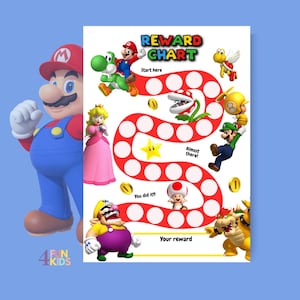 SUPER MARIO-beloningstabel | Afdrukbare Mario-gedragstabel | Dagelijkse takenlijst | Stickerschema voor kinderen routinematig | Super Mario Reward-karweientabel