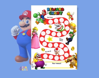SUPER MARIO Belohnungstabelle | Druckbare Mario Verhaltenstabelle | Chart für die tägliche Hausarbeit | Kids Routine Sticker Chart | Super Mario Belohnungs Tabelle