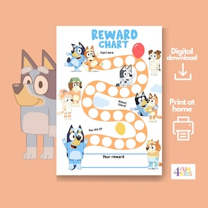 BLUEY Belohnungstabelle | Druckbare Bluey Verhaltenstabelle | Chart für die tägliche Hausarbeit | Kids Routine Sticker Chart | Bluey Reward Job Chart