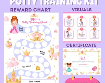 Anpassbares Princess Potty Training Kit, Belohnungstabelle, Grafiken, Zertifikat