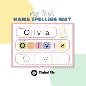Name Tracing Mat I My first name spelling l Worksheet l Editable Name Tracing l Homeschool activity l Printable Activity for Toddlers