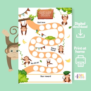 MONKEY-beloningsgrafiek | Jongenbeloning | Chore Chart afdrukbare DIERENgedragsgrafiek | Dagelijkse klusjesgrafiek | Routinestickerdiagram voor kinderen