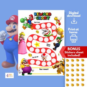 スーパーマリオ ごほうび表 | 印刷可能なマリオ行動表 | 毎日の家事表 | 子供の日課ステッカー表 | スーパーマリオ ごほうび家事表