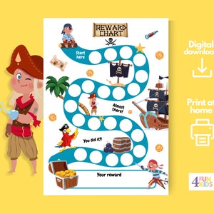 Piraten-Abenteuer-Belohnungskarte für Kinder - Druckbare Schatzkarte Verhaltens-Tracker - Motivations-Piratenschiff-Job-Chart für Kinder