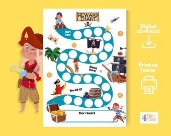 Piraten-Abenteuer-Belohnungskarte für Kinder - Druckbare Schatzkarte Verhaltens-Tracker - Motivations-Piratenschiff-Job-Chart für Kinder