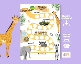 SAFARI Belohnungstabelle | Kleinkind Belohnung | Chore Chart druckbare Tabelle TIERE | Chart für die tägliche Hausarbeit | Kids Routine Sticker Chart