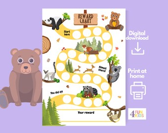 Waldtiere Belohnungstabelle, Kinder Verhalten Tracker, Printable Waldtiere Chore Chart, Routine Chart für Kleinkinder, Animal Chart