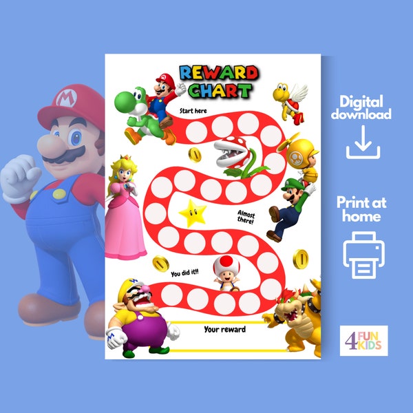 SUPER MARIO Reward Chart | Printable Mario Behavior Chart | Daily Chore Chart | Kids Routine Sticker Chart | Super Mario Reward Chore Chart