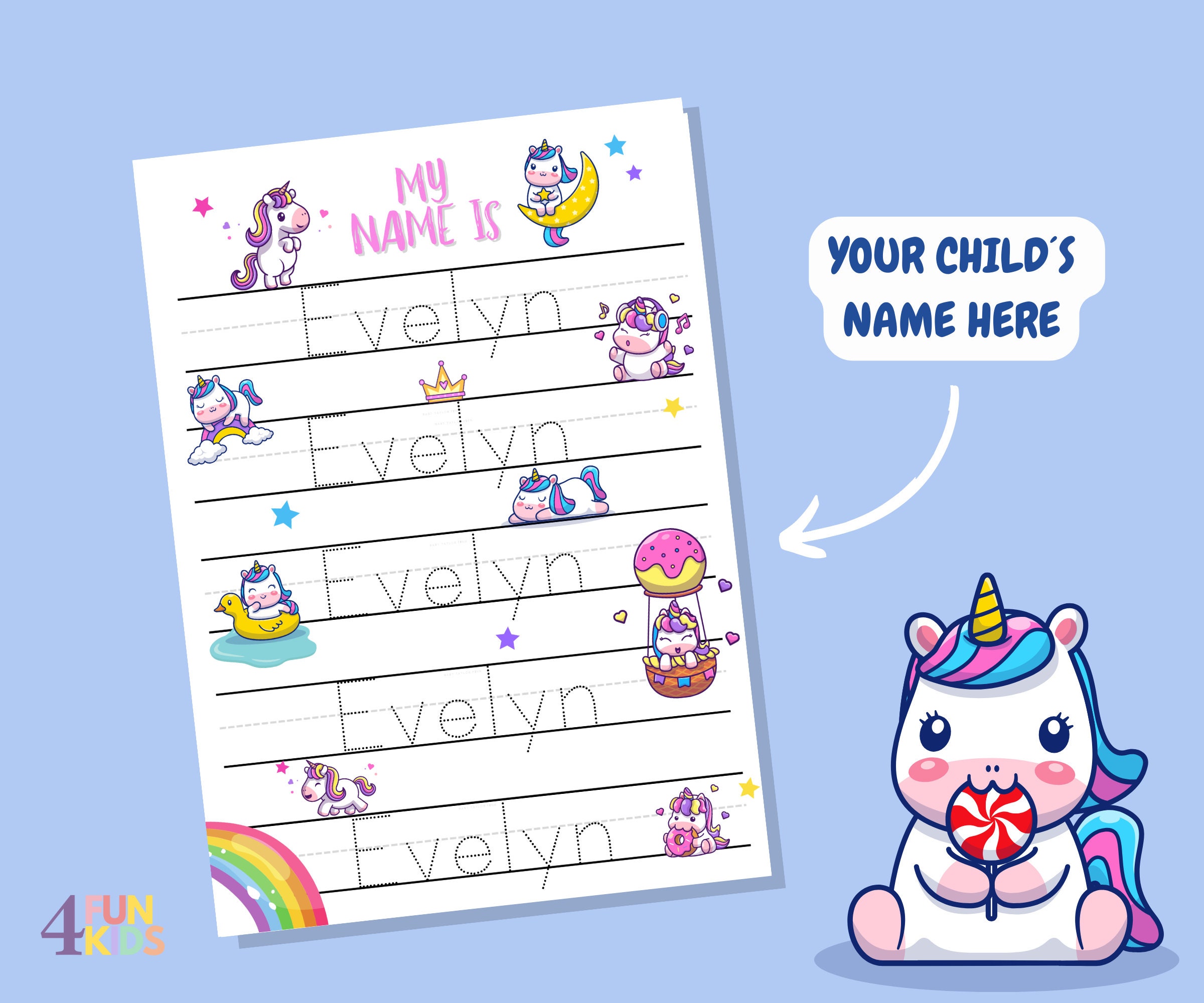 Personalized unicorn handwriting practice