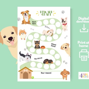 Beloningsgrafiek met puppythema voor kinderen - Leuke hondengedragstracker - Afdrukbare hondenmotivatiegrafiek - Moedig goede gewoonten aan met schattige pups