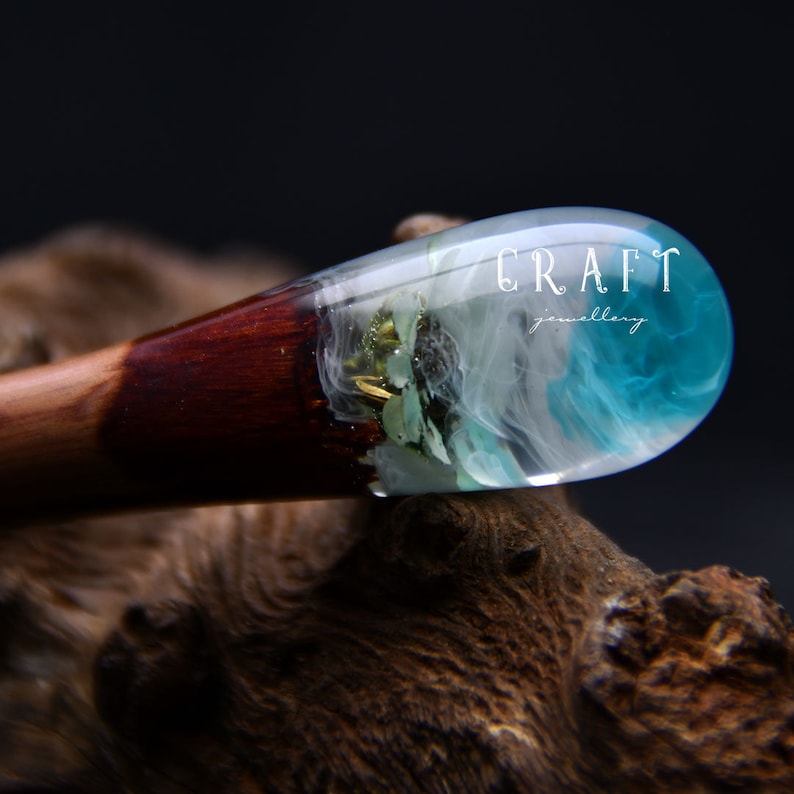 Sea Daisy Flower Resin Wooden Hair Pin, Daisy Leaf Resin, Gift H Sea Daisy Flower Resin Wooden Hair Pin, Daisy Leaf Resin, Gift H
