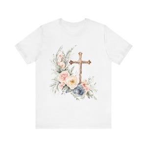 Blumenkreuz Grafik-T-Shirt, auf Glauben basierendes T-Shirt, christliche Kleidung, Frühlingsmode, religiöses Geschenk, Alltagskleidung